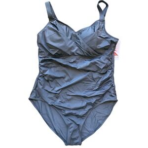 A575194 ISAAC MIZRAHI Live! Bridgehampton One Piece Swimsuit UPF50 Black 14